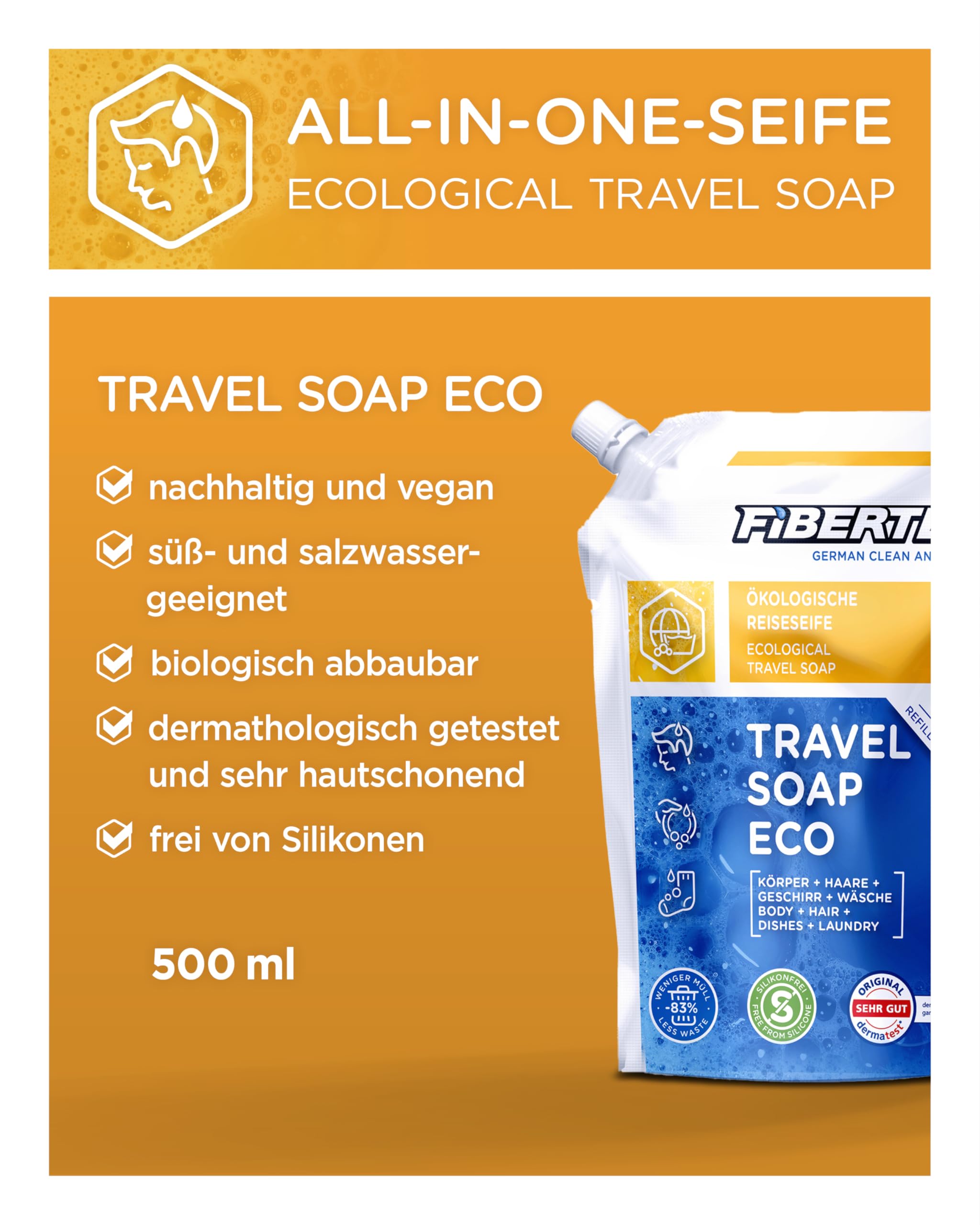 fibertec-travel-soap-eco-3-in-1-reiseseife-500ml-papaya-vegan image 3